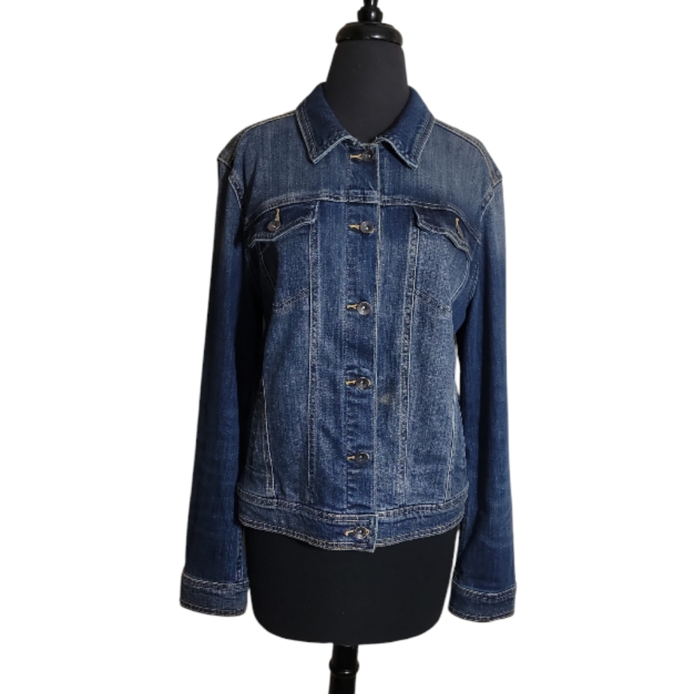 Merona women's XL blue jean jacket button front trucker casual long sleeve